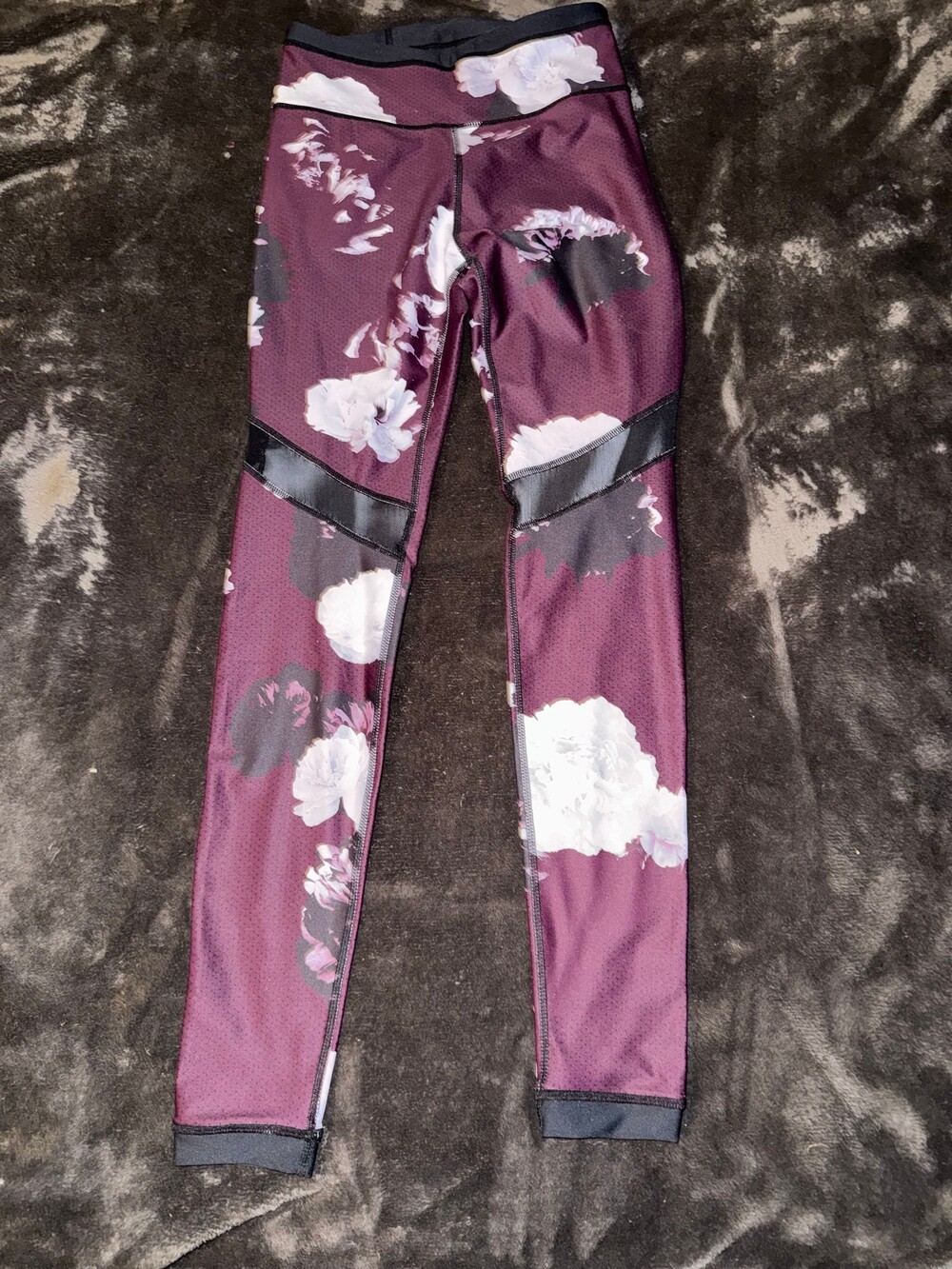 Allfenix Small Burgundy Floral Print Polyester Spandex Leggings